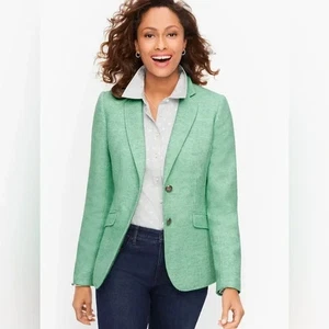 NWT Talbots Classic Shetland Wool Blend Jade Green Two Button Blazer Sz 10 $179 - Picture 1 of 7