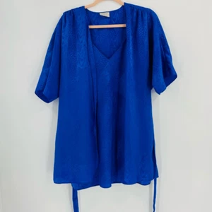 Jayre Womens Babydoll Chemise Robe Set Blue Belted Sleeveless Spaghetti Strap S - Picture 1 of 10