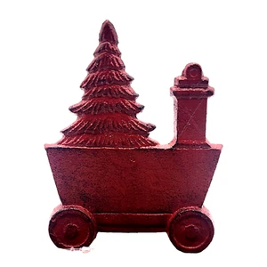 TRANSPAC Treno Giocattolo Albero di Natale e Lanterna in Ghisa Rossa Altezza 6 Pollici - Foto 1 di 10