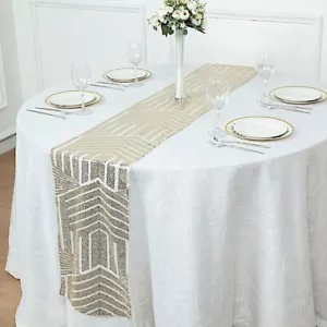 12"x108" CHAMPAGNE Tulle TABLE RUNNER Sequins Geometric Pattern Party - Picture 1 of 8