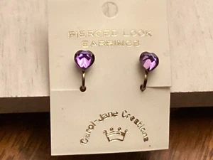 Vintage NOS Purple Heart AB Petite Clip Earrings on Original Package CAROL JANE - Picture 1 of 10