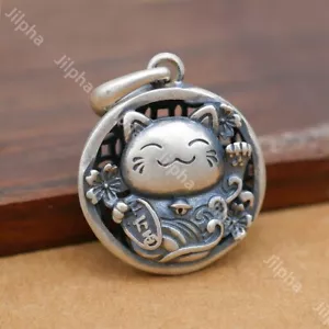 Colgante de plata de ley 925 con dije Maneki-neko de la suerte del gato de la fortuna A5306 - Imagen 1 de 10