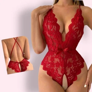 Lingerie Sz XXL 2XL Lingerie red Lace Backless Teddy Bodysuit soft adjustable - Picture 1 of 11