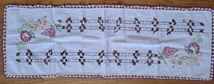 VTG Hand Embroidery Table Runner/Dresser Cloth-Fence&Fruit Design on White- 37" - Picture 1 of 7