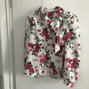 Vintage The Petite Concept by devon Floral blouse polka dots neck tie S Petite - Picture 1 of 15