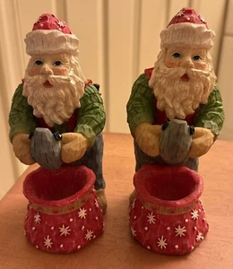 Juego De Colección De 2 Cabeza Bobble Papá Noel Con Juguetes Figuras Decoraciones De Navidad Raro - Imagen 1 de 6