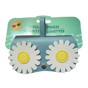 Daisy Eyeglass Sunglass Pouch Blue Vinyl White Flower Hanging Loop Snap Closure  - Picture 1 of 3