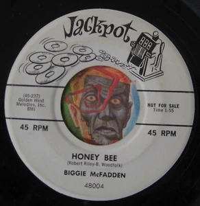 HEAR Biggie McFadden 45 Honey Bee / Lesson Of Love JACKPOT R&B rocker Eden Ahbez - Imagen 1 de 2