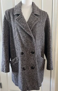 Herman Kay Double Breasted Pea Coat 100% Pure Wool Women’s Gray/Black Sz Large - Picture 1 of 11