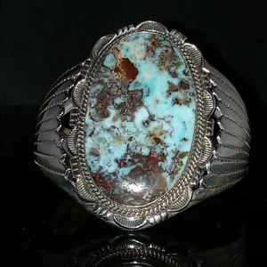 Signierte Manschette Indianer Navajo Sterlingsilber & Dry Creek Türkis - Bild 1 von 12