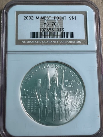 2002 W West Point Bicentennial  Silver Dollar, NGC MS70, Old NGC Holder Cover