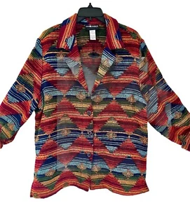 SAG HARBOR LADIES BUTTON DOWN WOVEN KNIT SWEATER JACKET~SZ XL- - Picture 1 of 12