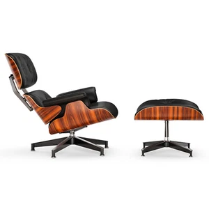 Eames Lounge Chair and Ottoman Set Swivel Armchair Real Leather Walnut Rosewood - Picture 1 of 89