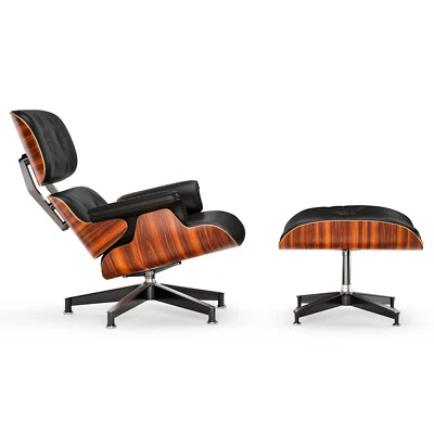 Eames Lounge Chair and Ottoman Set Swivel Armchair Real Leather Walnut Rosewood - Image 1 of 4