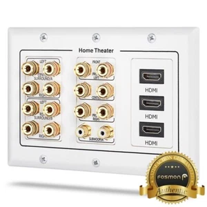 Fosmon 3Gang 7.2 Surround Sound 7 Pair Gold Binding Post Distribution Wall Plate - Picture 1 of 4