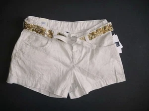 Gap kids neutral glam preppy cream beige khaki gold sequins linen shorts 12 10 - Picture 1 of 1
