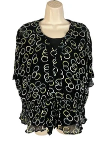 JM Collection Womens Top Blouse 16 Petite Black Short Sleeve Stretch Layered - Picture 1 of 7