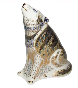 Figurina ROYAL CROWN DERBY 'Lupo ululante peso carta 1° qualità tappo oro - Foto 1 di 7