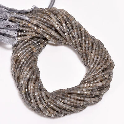 Grey Moonstone Gemstone Box Shape Micro Faceted Beads 3X3 mm Strand 12.5" EB-692 - Image 1 of 3