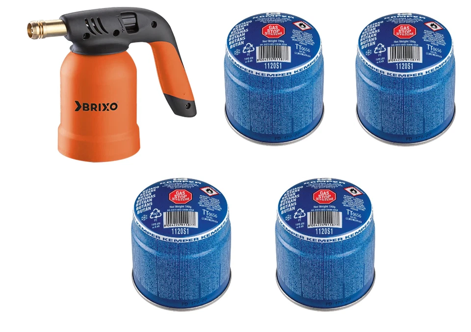 BRIXO Saldatore Bruciatore NORM A Gas + 4 Cartucce Cannello Con Fiamma Ossidrica BRIX
