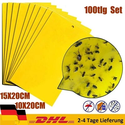 100 GELBTAFELN GELBSTICKER INSEKTENFALLE FRUCHTFLIEGENFALLE TRAUERMÜCKENBLATTLAU - Bild 1 von 4