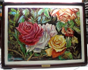 Judith Bernescu gerahmt Öl auf Leinwand Rosengarten, signiert 26 x 20" in Kunst - Bild 1 von 11
