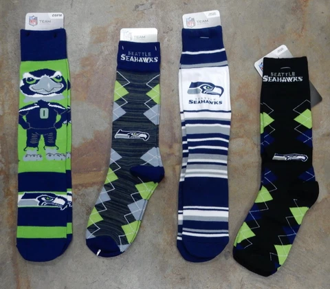4 Pack NFL Seattle Seahawks Gift Socks Gray Black Fan Nation Mas Stripes Mascot Cover