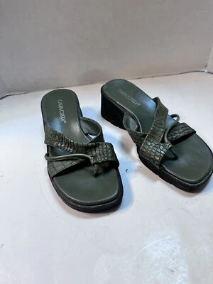 "Sandalias Cabin Creek 7,5 M verdes con cuñas gruesas años 90 Y2K punta abierta tacón de 2,5""" Foto 1 de 4