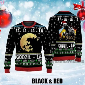 Godzilla Ugly Christmas Sweater, Funny King of the Monsters Ugly Sweater - Picture 1 of 3