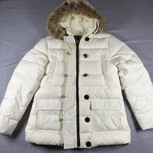 Land’s End White Goose Down Puffer Coat Women’s Medium Fur Hood - Bild 1 von 6