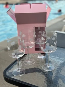 KATE SPADE Pearl Place Etched Dot Stem Wine Glasses 4ct SET Boxed By LENOX NEW - Picture 1 of 5