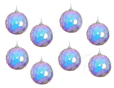 Christmas Tree Baubles Sequin Petals Iridescent 8cm Decorations Modern x 8 - Image 1 of 4