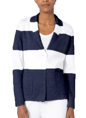 Cárdigan tejido KINROSS mezcla de cachemir para mujer mediano azul marino a rayas Foto 1 de 4