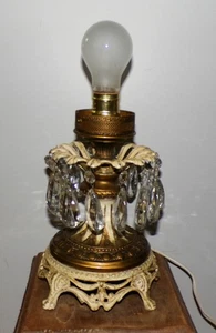Antike Viktorianische Tischlampe Vintage Girandole Lampe Kristall Prismen Metallfuß - Bild 1 von 11