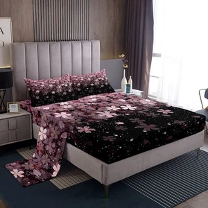 Cherry Blossom Bed Sheets Full, Pink Flower Sheet Set, Petal Floral Bedding, ... - Picture 1 of 4