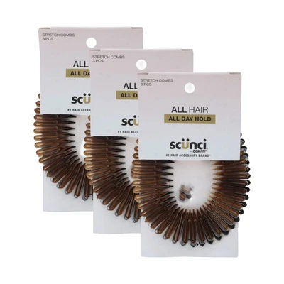 3 PACK Scunci Assorted Stretch Hair Combs Effortless Beauty 3/Pack Total of 9 - Image 1 of 4