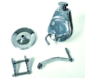 Power Steering Pump W/ Bracket & Chrome Pulley, Chrome Saginaw, Fits Chevy SBC - Foto 1 di 8