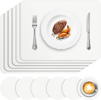 Vinyl Placemats Set of 6, White Waterproof Faux Leather Heat Resistant Kitchen P - Image 1 of 4