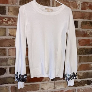 Suéter suéter Michael Kors plateado con ribete de lentejuelas para mujer talla XS - Imagen 1 de 5