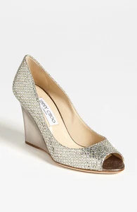 NEW! JIMMY CHOO BAXEN Wedge Pump Shoes Champagne Glitter Bridal Shoe EUR 35 - Picture 1 of 6