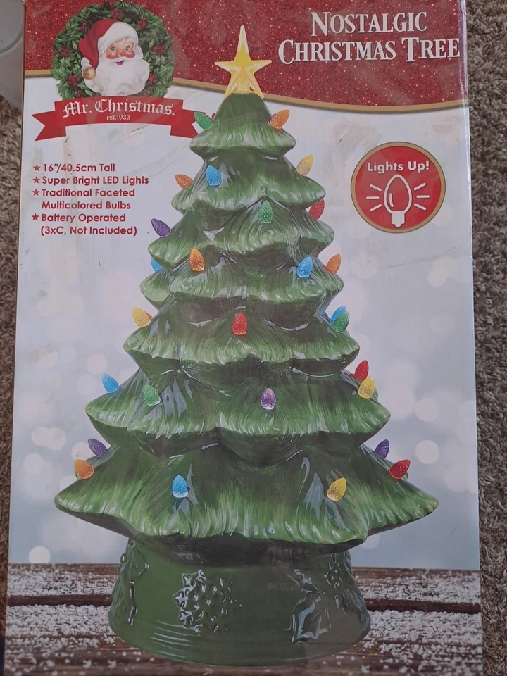 Mr Christmas Nostalgic Ceramic Christmas Tree Pink Large 16” Multicolor Bulbs - Image 1 of 4