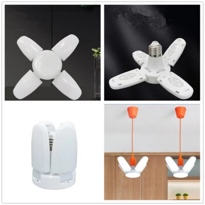 E27 LED Bulb Super Bright Foldable Garage Light Fan Blade Ceiling Light White - Image 1 of 4