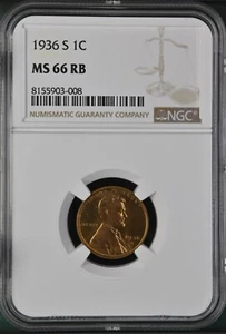 1936-S 1C RB Lincoln Wheat One Cent NGC MS66RB  8155903-008 - Picture 1 of 2
