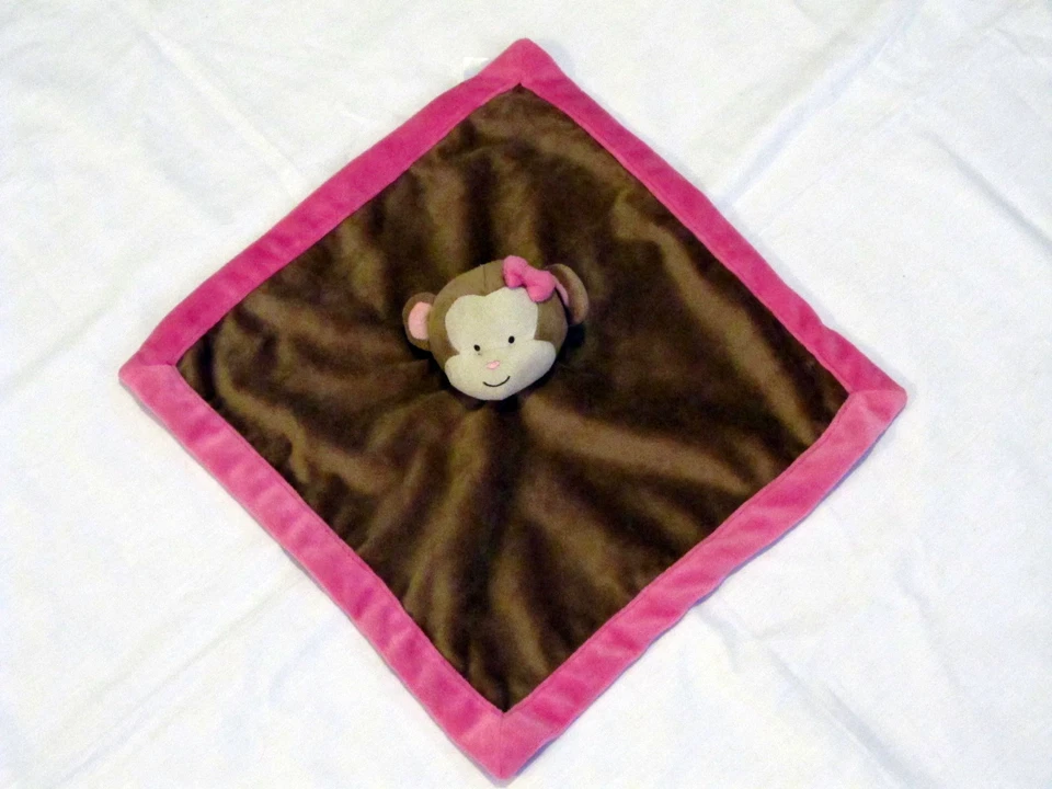 tiddliwinks monkey blanket lovey pink girls brown 13 inches square security - Image 1 of 1