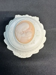 Vintage Ceramic Bisque Lidded Trinket Box Embossed Applied Mother & Child Cameo - Picture 1 of 13