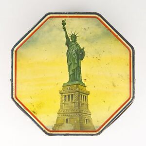 Vintage Loose Wiles Biscuit Company Statue of Liberty Metal Tin Container Cookie