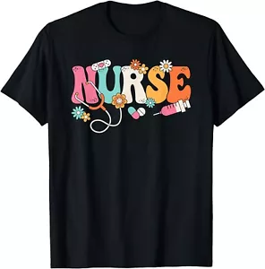 Cute Retro Groovy Nurse Flower Nursing Gift Tee Unisex T-Shirt - Picture 1 of 4