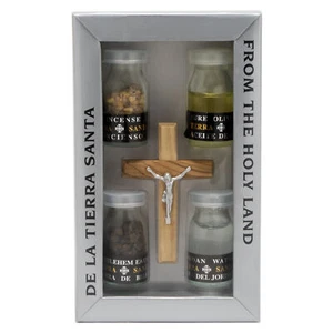 Juego de Bendición Hogar Tierra Santa 5 Artículos Madera de Oliva Cruz Certificado Cristiano Regalo - Imagen 1 de 8