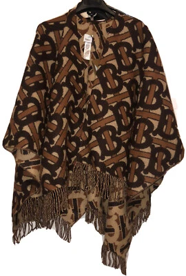 Poncho Burberry TB Monograma Capa Moca Oscuro Lana Merino Cachemira Escocia Nuevo con Etiquetas Foto 1 de 4