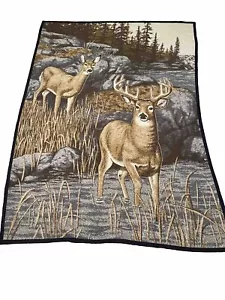 Vintage Orion von Biederlack Rehbock Hirsch blau hellbraun Fleecedecke Überwurf USA 58x70" - Bild 1 von 7